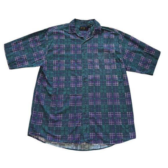 Vintage Peter B Mens XL Short Sleeve Button Down Shirt Checkerboard Skater 80s - Picture 1 of 5